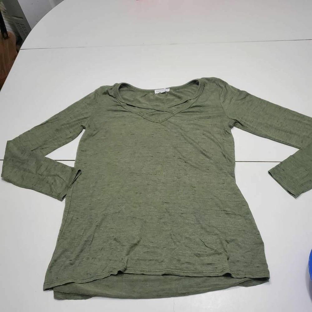 Socialite Womens Blouse Olive Green Long Sleeve Stretch Criss Cross Neckline S
